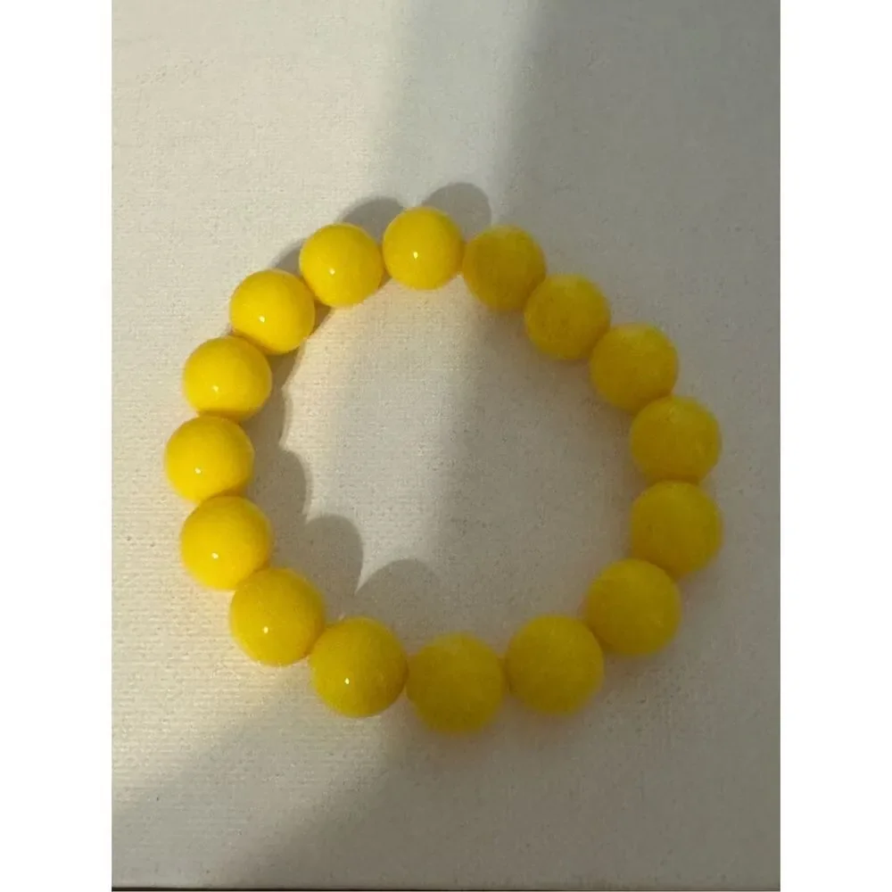 90s Vintage Womens Chunky Yellow Beaded Slip On Stretch Bracelet Y2K Rockabilly